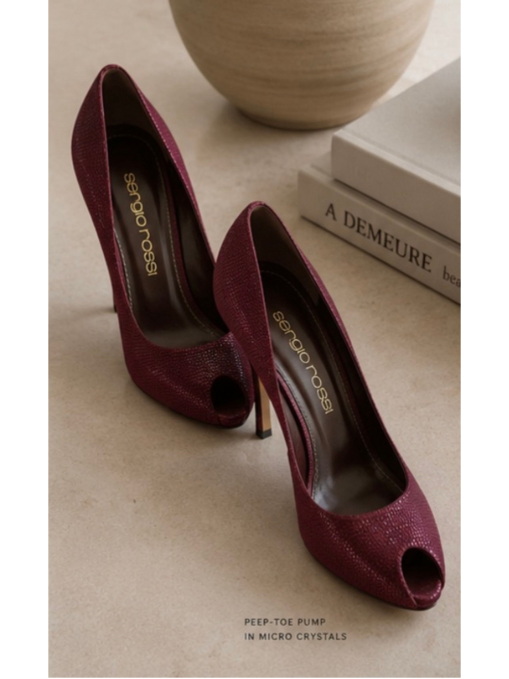 Sergio Rossi Burgundy Peep-Toe Platform Heels Size 38.5
